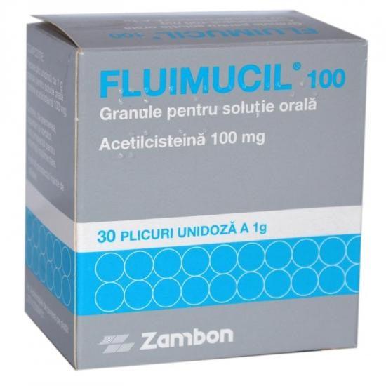 Fluimucil 100 granule pentru soluţie orală, 100 mg, 30 plicuri, Zambon
