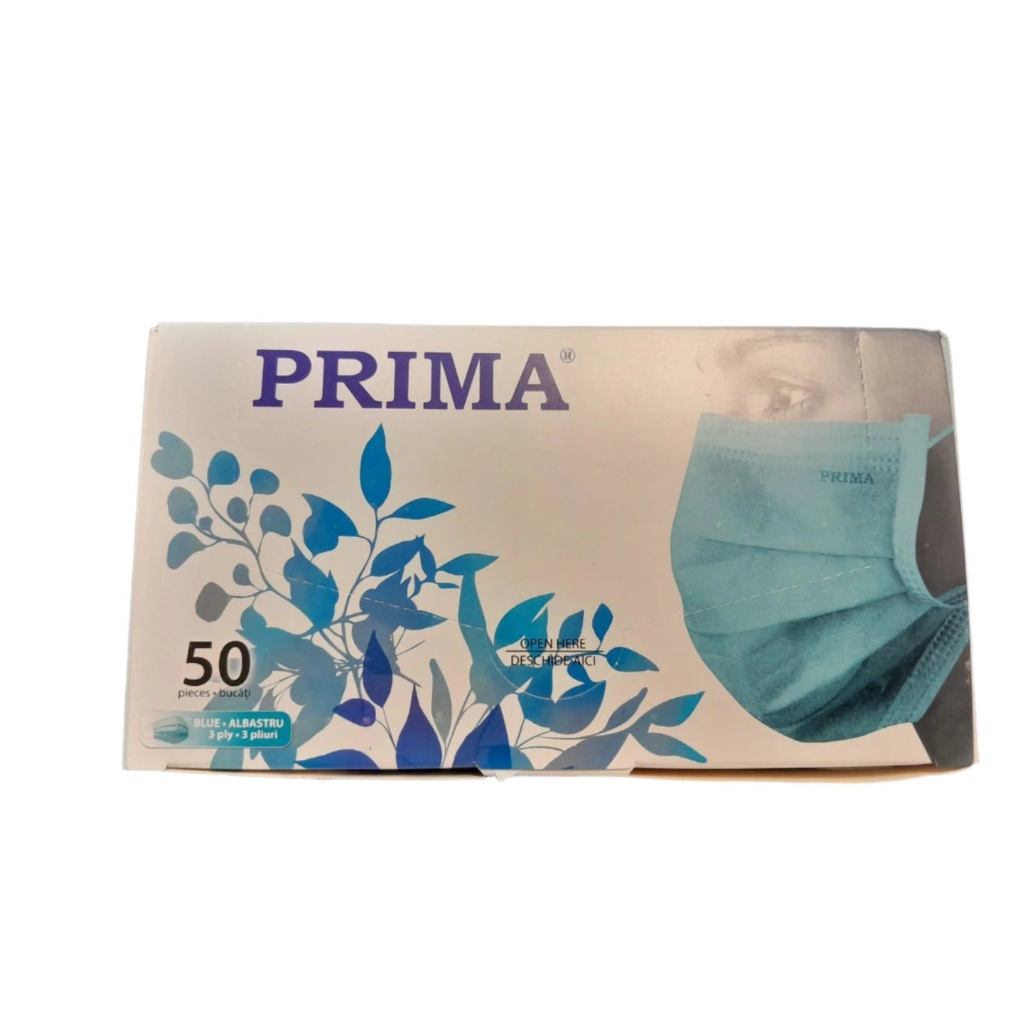 Masca Chirurgicala cu elastic, 3 Pliuri, AlbaSTRU, cutie cu 50 masti, Prima