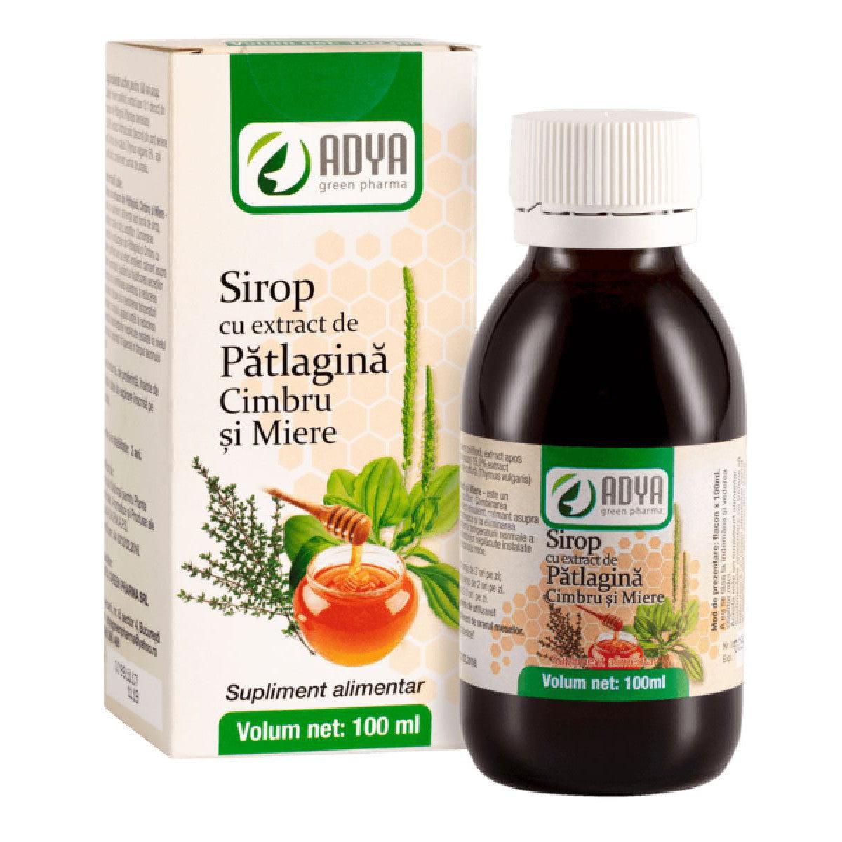Sirop cu extract de Patlagina, Cimbru si Miere, 100ml, Adya Green