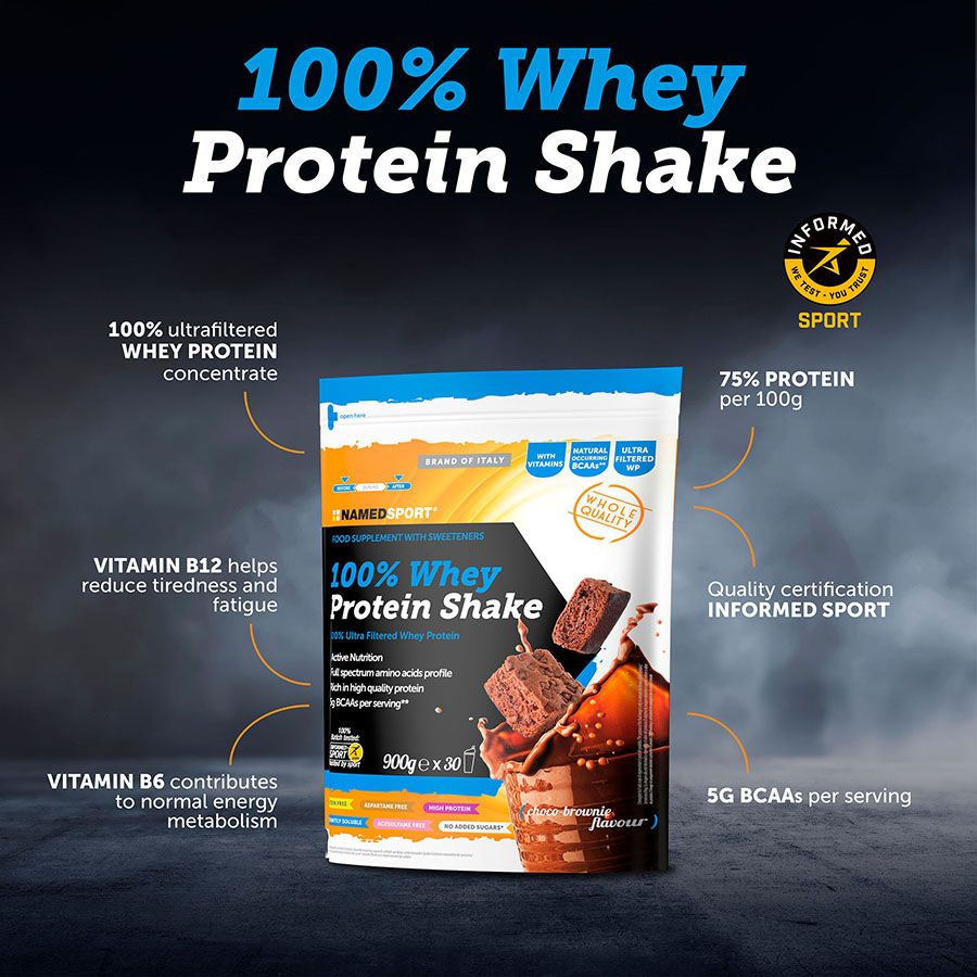 100% WHEY PROTEIN SHAKE> Choco-Brownie, 900 gr, Named Sport