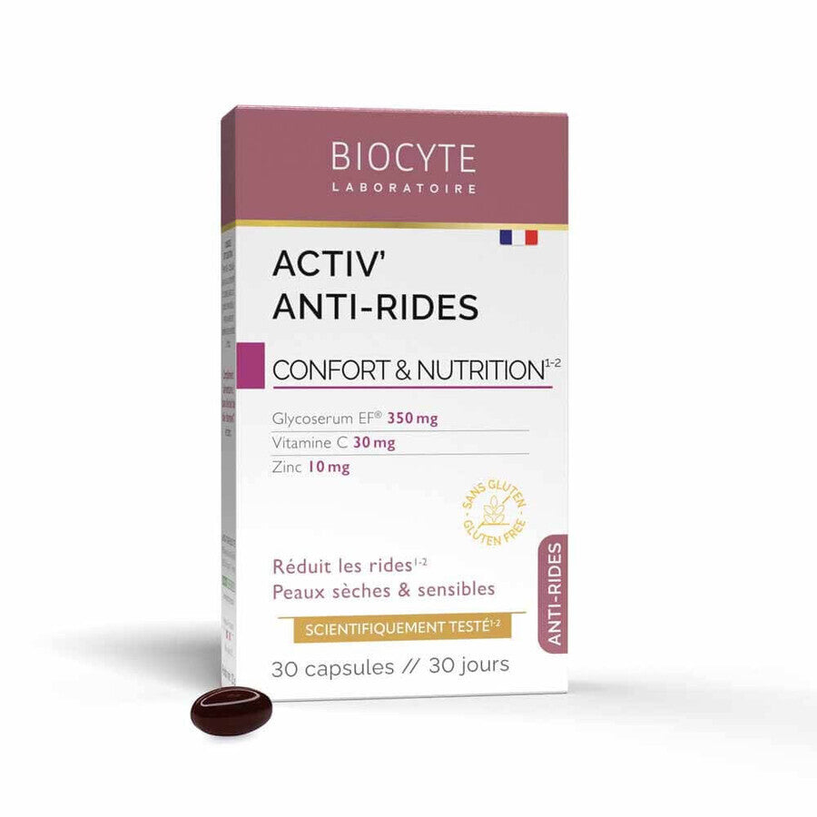Supliment alimentar anti-aging si de reducere a ridurilor, Activ'Anti-rides, 30 capsule, Biocyte