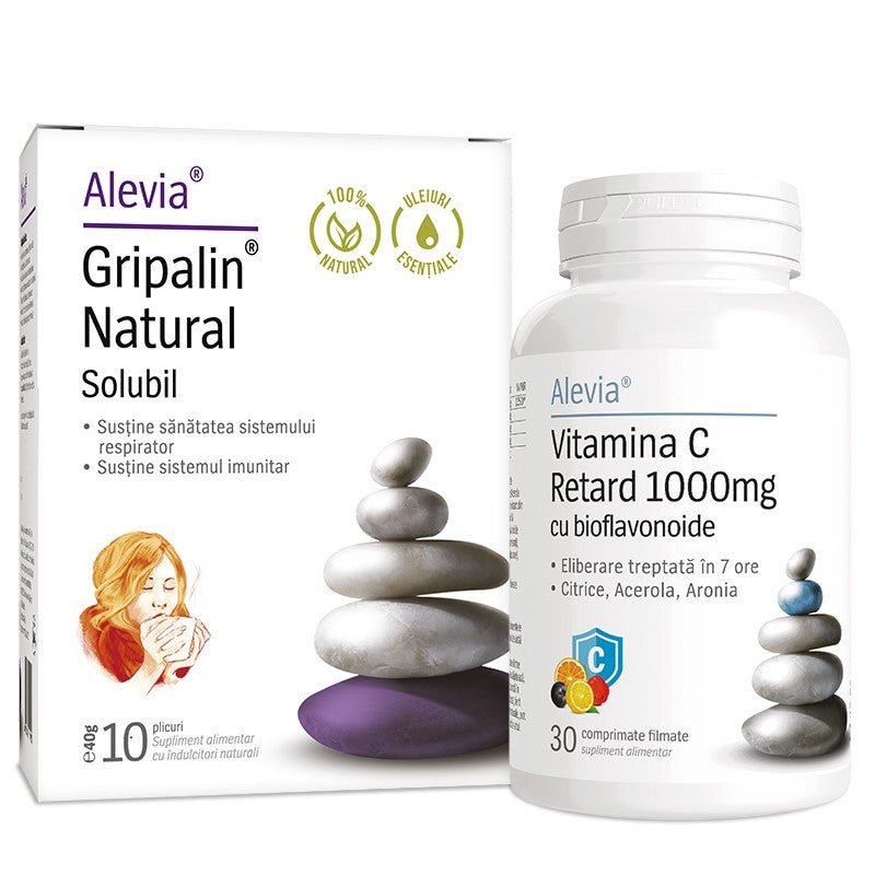 Alevia Gripalin Natural Solubil, 10 plicuri + Vitamina C Retard 1000mg