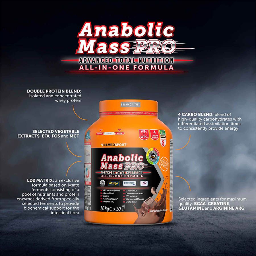 ANABOLIC MASS PRO> Dark Chocolate, 1600 gr, Named Sport