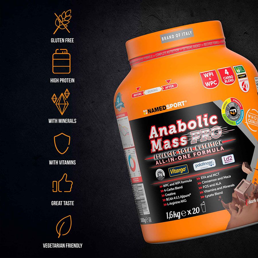 ANABOLIC MASS PRO> Dark Chocolate, 1600 gr, Named Sport