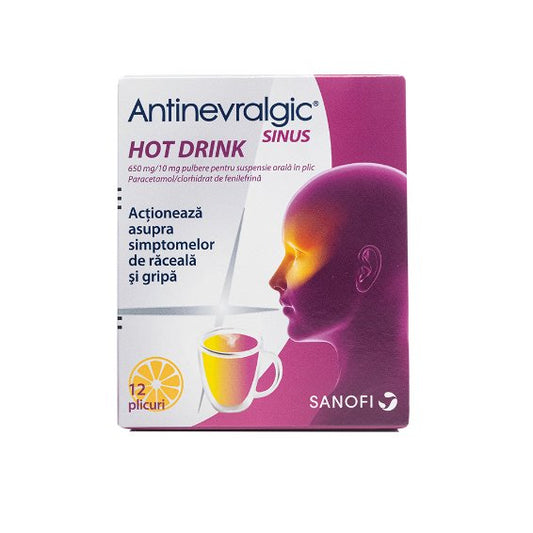 Antinevralgic Sinus Hot Drink, 650 mg/10 mg, 12 plicuri, Sanofi-