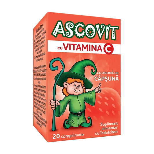 Ascovit cu Vitamina C aroma de capsuni, 20 comprimate, Omega Pharma