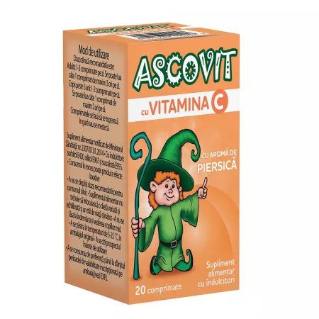 Ascovit cu Vitamina C aroma de piersica, 20 comprimate, Omega Pharma