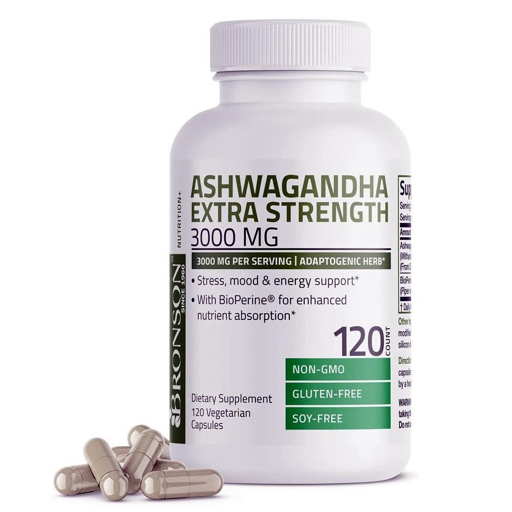 Ashwagandha Extra Strength 3000 mg cu Bioperina, 120 cpasule, Bronson Laboratories