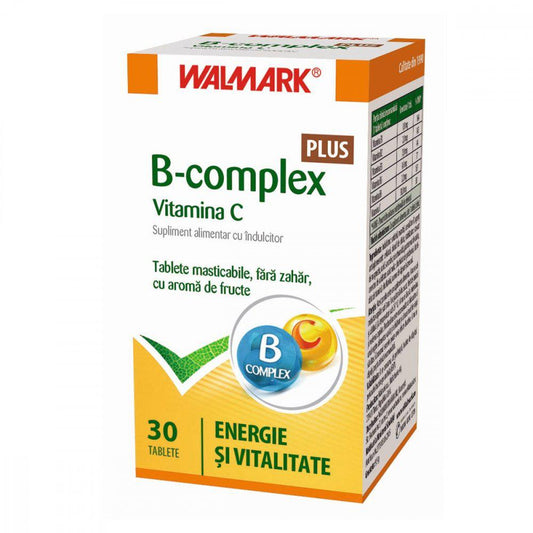 B complex + Vitamina C cu aroma de fructe, 30 tablete, Walmark-