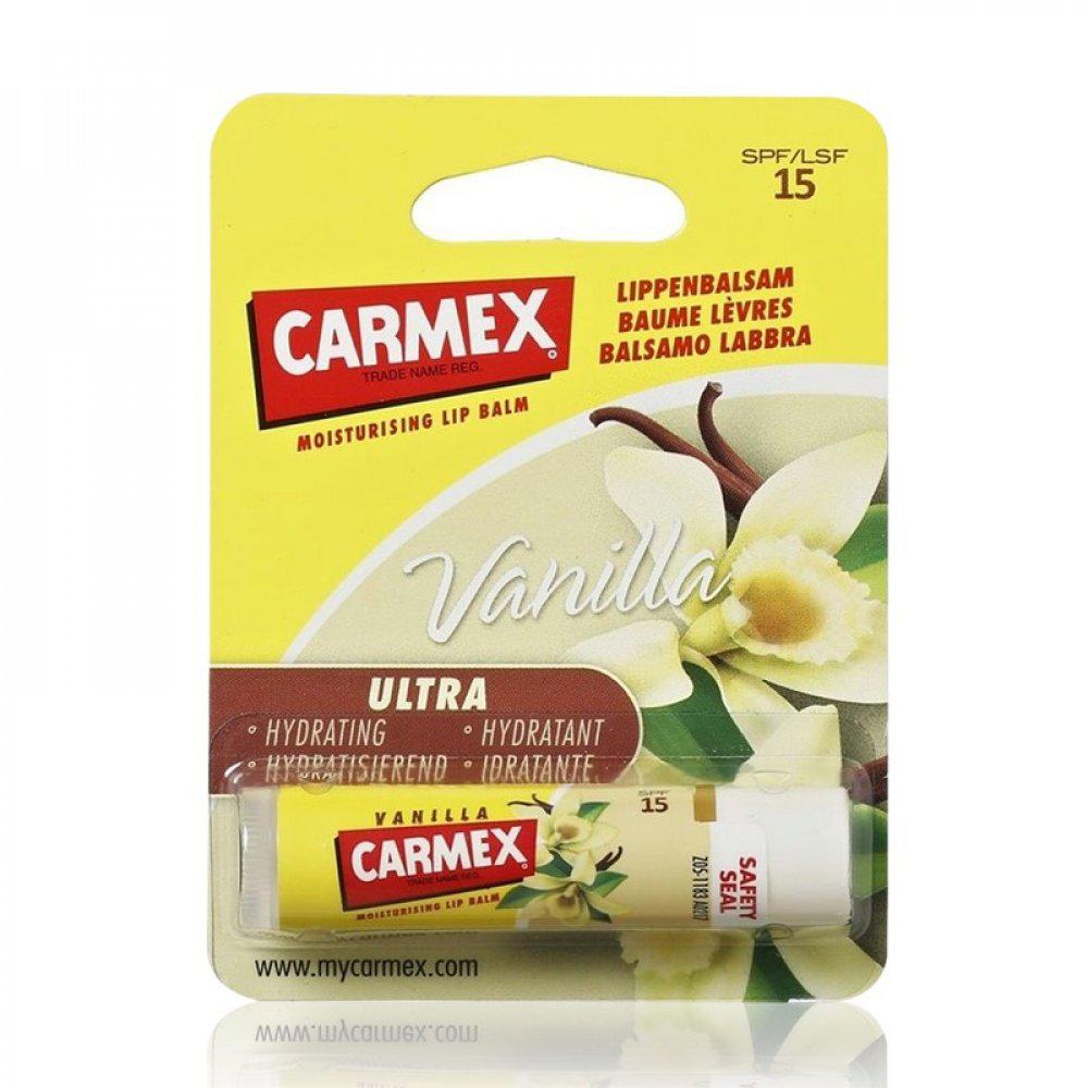 Balsam reparator pentru buze uscate si crapate cu aroma de vanilie SPF 15, 4.25 g, Carmex-