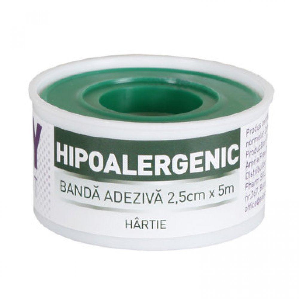 Banda adeziva din hartie hipoalergenica, 2.5 cm x 5 m, Easy Plast