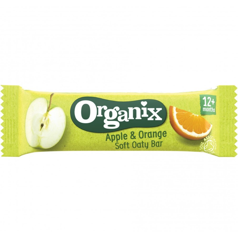 Batoane Bio din ovaz integral cu mere si portocale, +12 luni, 23 g, Organix-