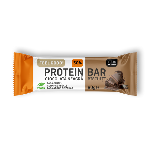 Baton proteic cu biscuiti si ciocolata neagra, 60g x 1 baton, Feel Good