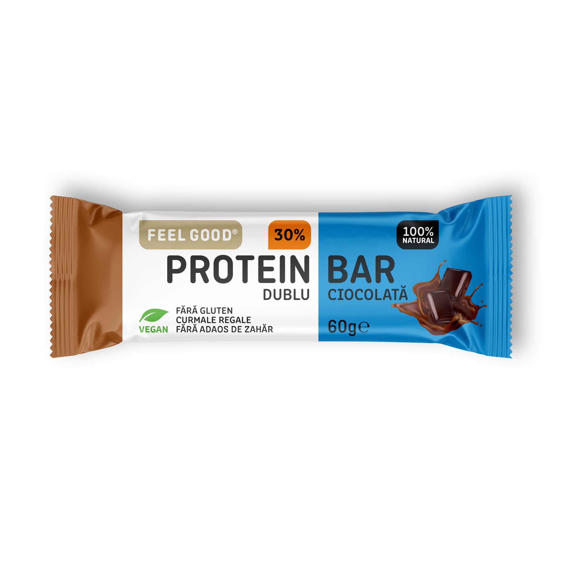 Baton proteic dublu ciocolata, 60g x 1 baton, Feel Good