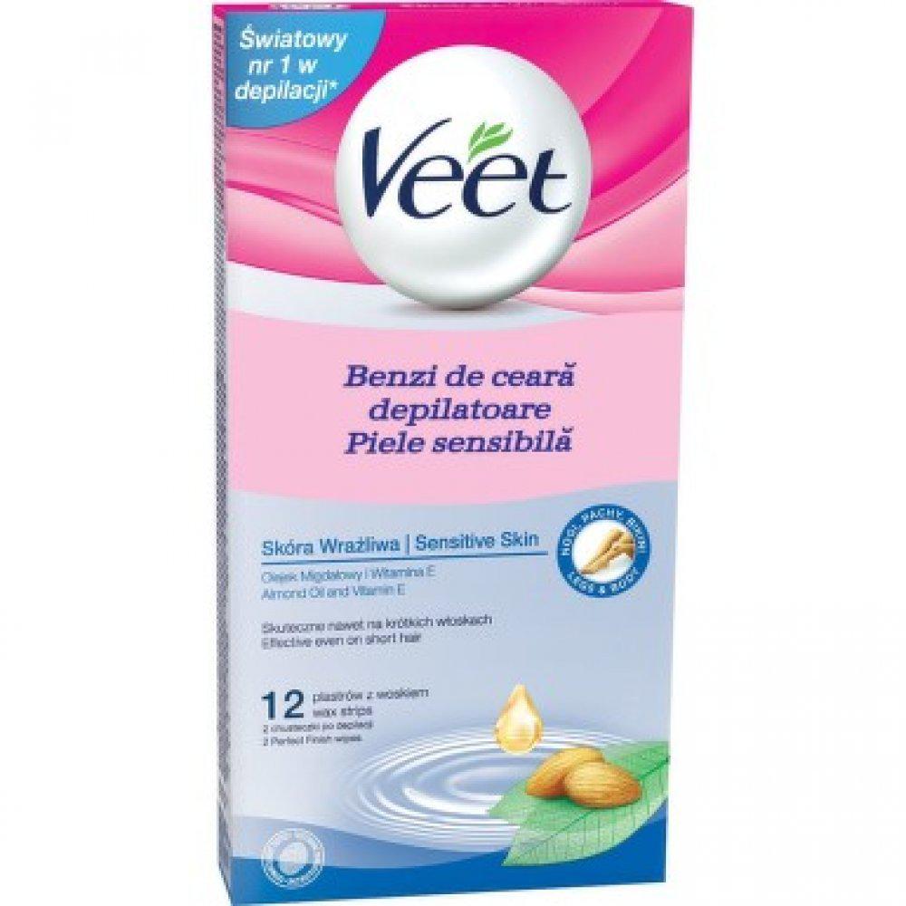 Benzi depilatoare cu ceara rece pentru piele sensibila, 12 bucati, Veet