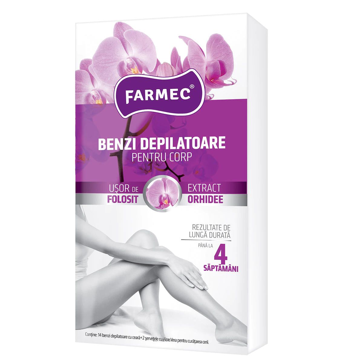 Benzi depilatoare cu extract de orhidee pentru corp, 14 bucati + 2 servetele, Farmec