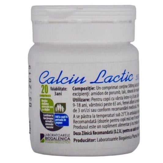 Calciu Lactic, 500mg, 20 comprimate, Biogalenica-