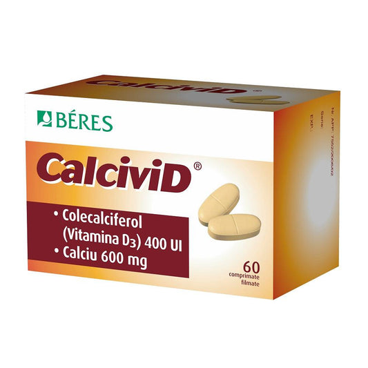 Calcivid, 600 mg/400 UI, 60 comprimate filmate, Beres Pharmaceuticals-