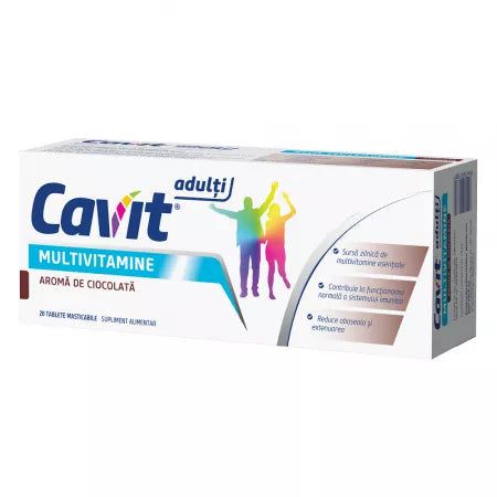 Cavit Adulti Multivitamine aroma de ciocolata fara zahar, 20 comprimate masticabile, Biofarm-