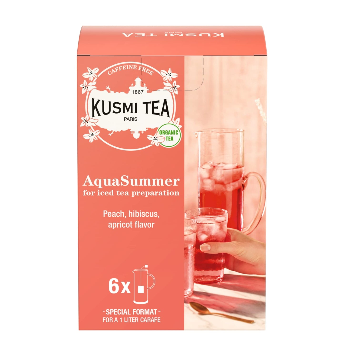 Ceai Aquasummer pentru Iced Tea, 6 plicuri mari muslin, 48gr, Kusmi Tea