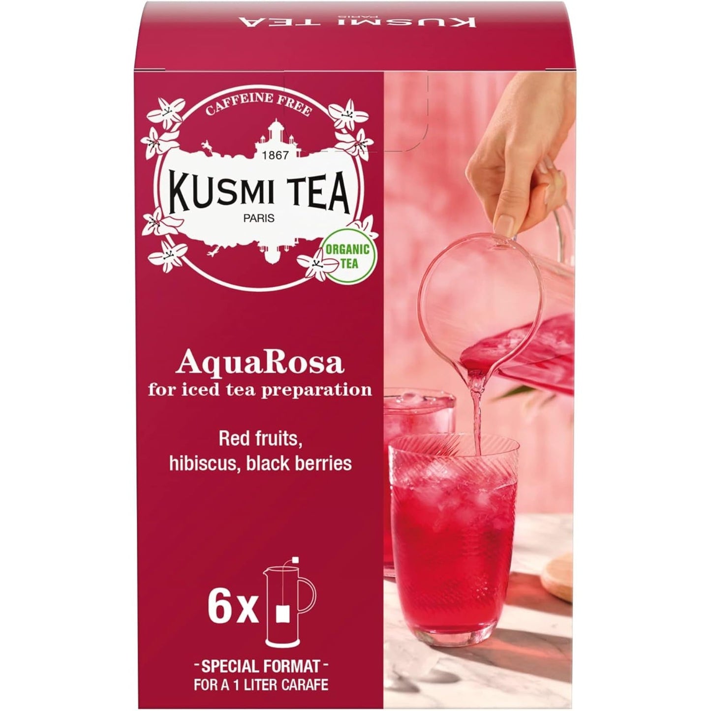 Ceai organic AquaRosa pentru Iced Tea, 6 plicuri mari muslin, 48gr, Kusmi Tea