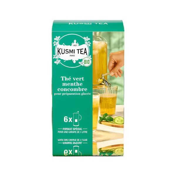 Ceai organic Cucumber-Mint Green pentru Iced Tea, 6 plicuri mari muslin, 48gr, Kusmi Tea