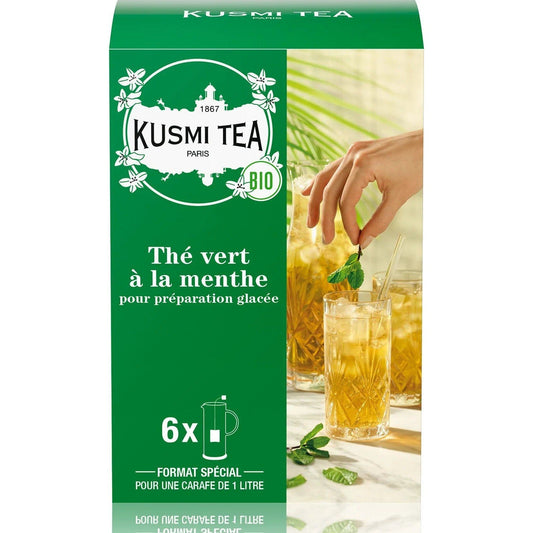 Ceai organic Vert Menthe pentru Iced Tea, 6 plicuri mari muslin, 48gr, Kusmi Tea