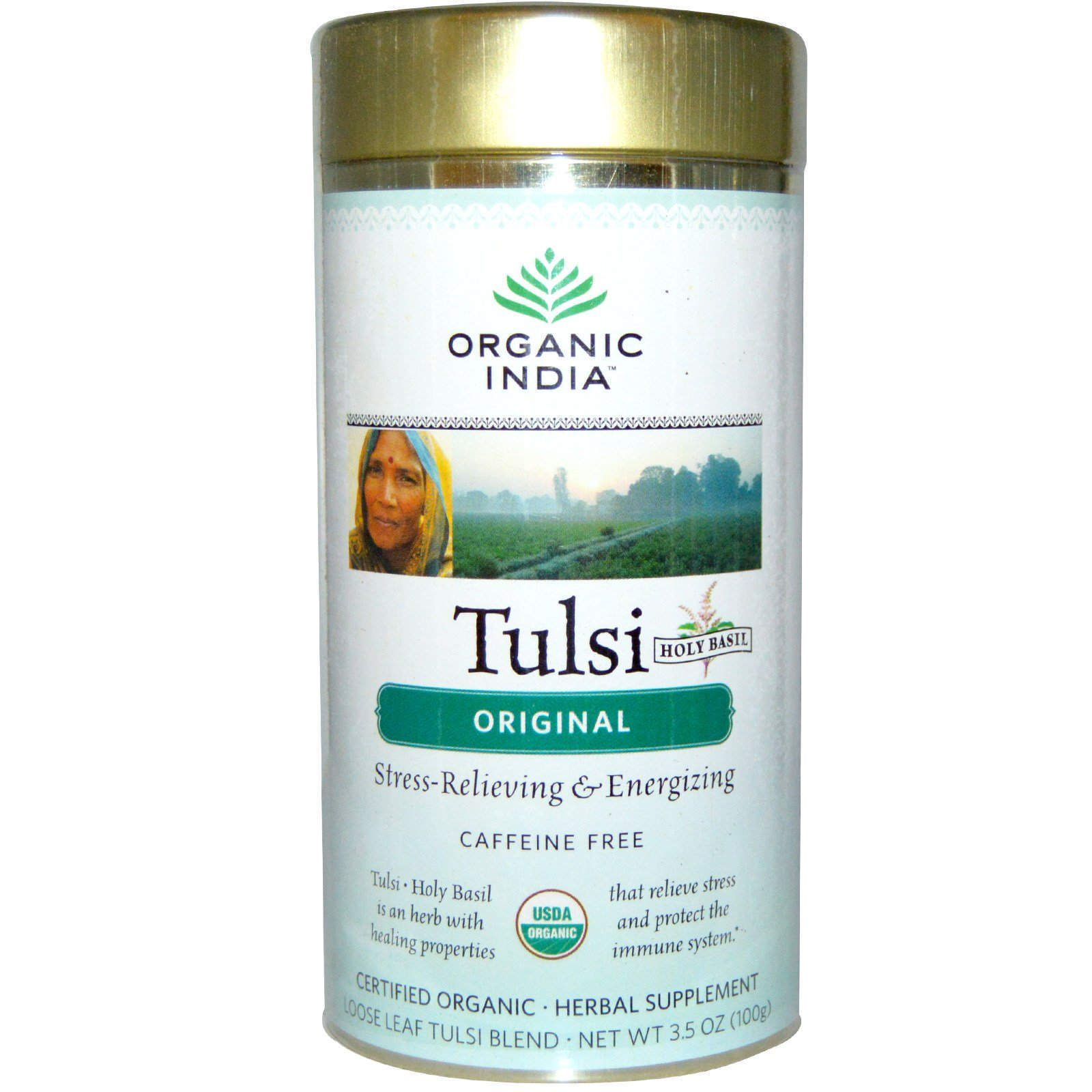 Ceai Tulsi (Busuioc Sfant) Original | Antistres Natural si Energizant, 100g, Organic India