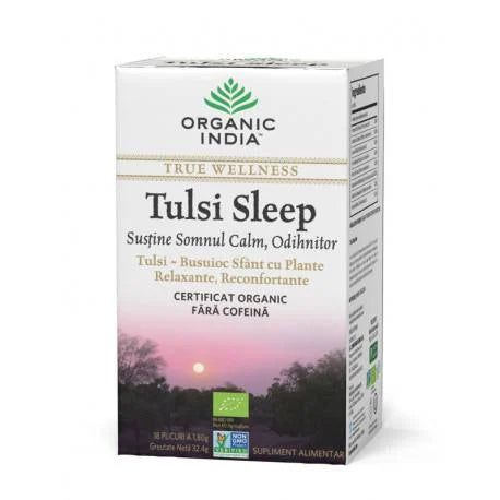 Ceai Tulsi Sleep cu Plante Relaxante, Reconfortante | Somn Calm, Odihnitor, 18 plicuri, Organic India