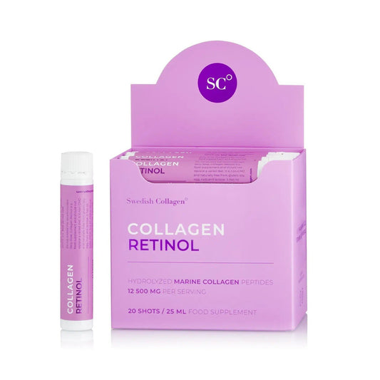 Colagen Retinol – Colagen Marin Hidrolizat Lichid Tip 1 si 3 cu 12.500 mg + Retinol 800 mcg + Acid Hialuronic 75 mg + Biotina 5000 mcg + MSM 125 mg + Zinc 10 mg + Siliciu 25 mg + Vitaminele C, B5, B6, B12 si D3 – 20 Fiole - 7350122361828