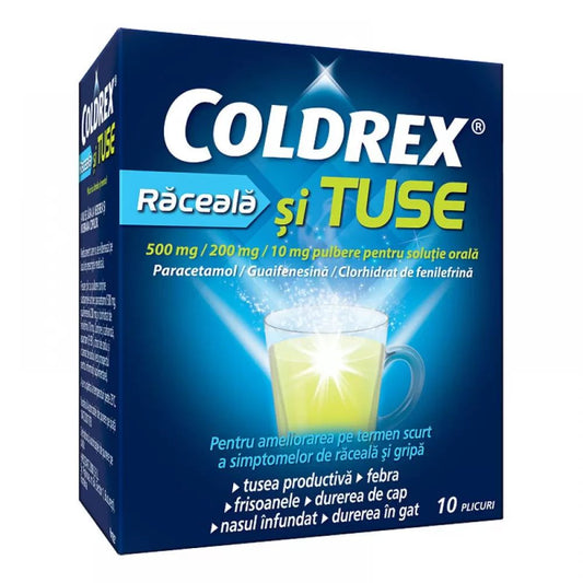 Coldrex raceala si tuse, 500 mg/200 mg/10 mg, 10 plicuri, Perrigo-