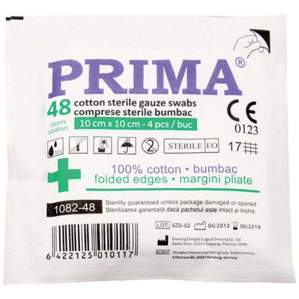 Comprese sterile din tifon pliate, 10x10 cm, 48 straturi, Prima