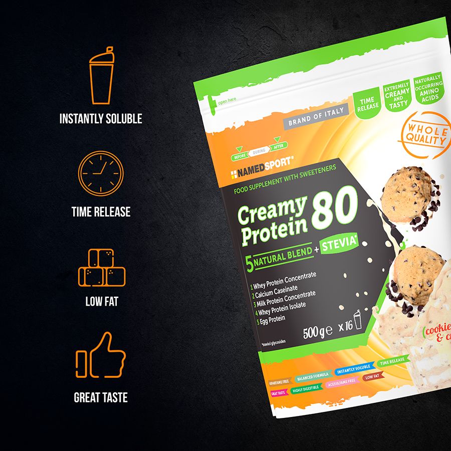 CREAMY PROTEIN 80> Cookies & Cream, 500 gr, Named Sport-