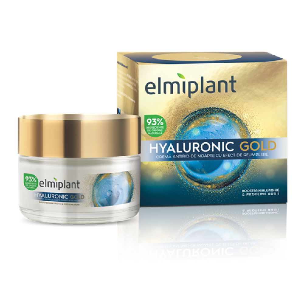 Crema de noapte antirid cu efect de umplere Hyaluronic Gold, 50 ml, Elmiplant-