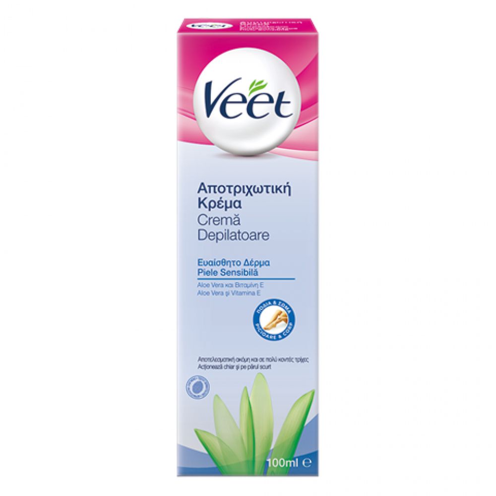 Crema depilatoare pentru piele sensibila cu Aloe Vera Pure, 100 ml, Veet-