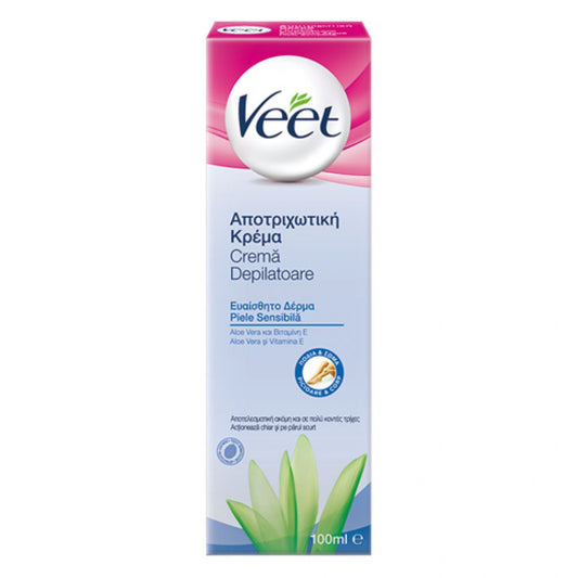 Crema depilatoare pentru piele sensibila cu Aloe Vera Pure, 100 ml, Veet