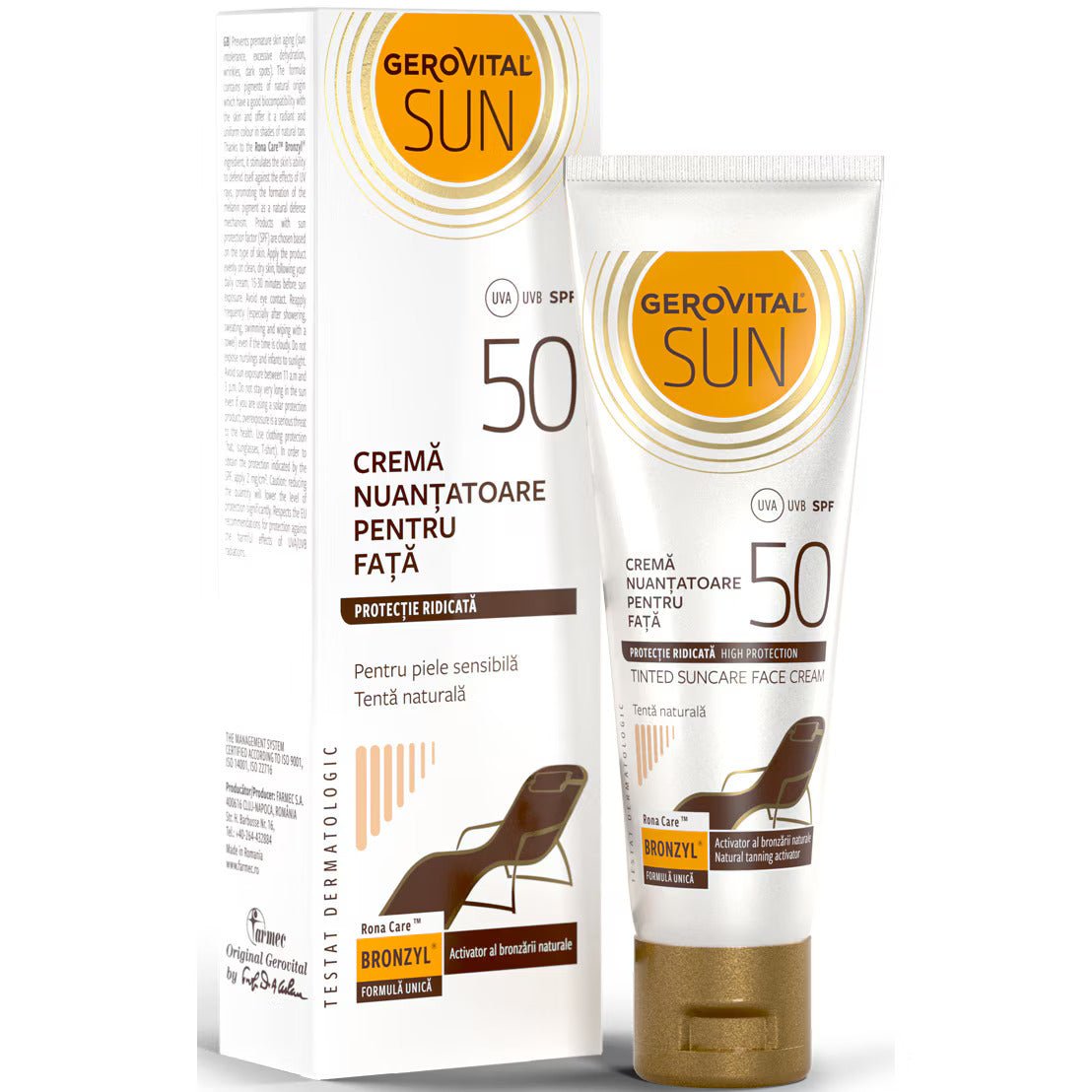 Crema nuantatoare pentru fata SPF 50 Sun, 50 ml, Gerovital