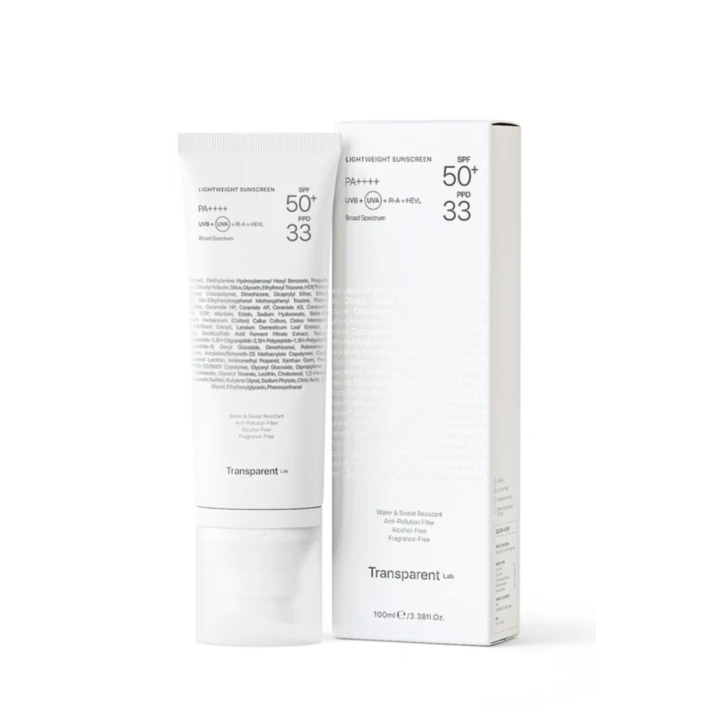 Crema de fata cu SPF 50+ rezistenta la apa, Lightweight Sunscreen, 100ml, Transparent Lab
