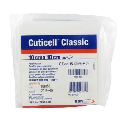 Cuticell Classic, Comprese impregnate cu parafina pentru arsuri Grad 1 si 2, 10 cm x 10 cm, 36 comprese, BSN Medical