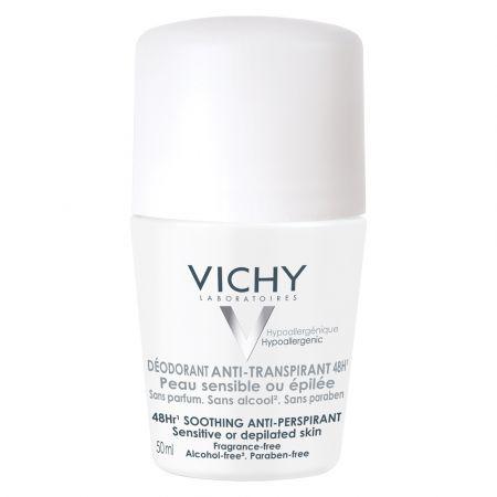 Deodorant roll-on antiperspirant piele sensibila fara parfum 48h, 50 ml, Vichy