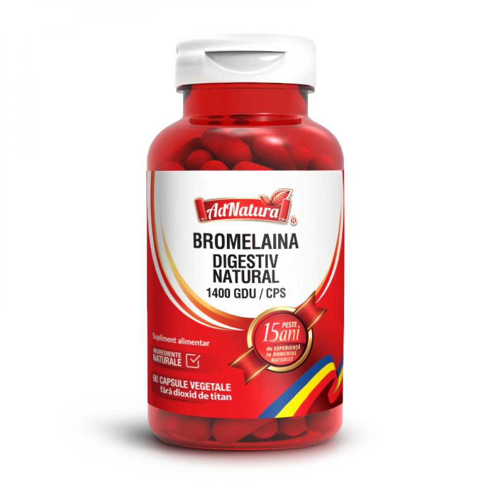 Digestiv natural, 1400 GDU Bromelaina, 60 capsule, AdNatura-
