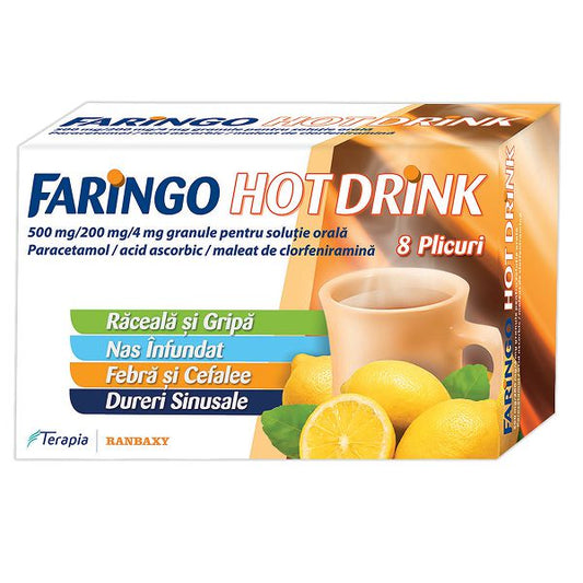 Faringo Hot Drink, 500 mg/200 mg/4 mg, 8 plicuri, Terapia-