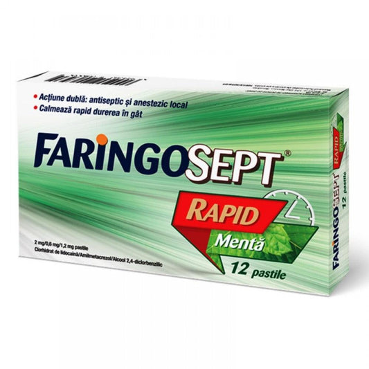 Faringosept Rapid Menta, 2mg/0,6 mg/1,2 mg, 12 pastile, Terapia-