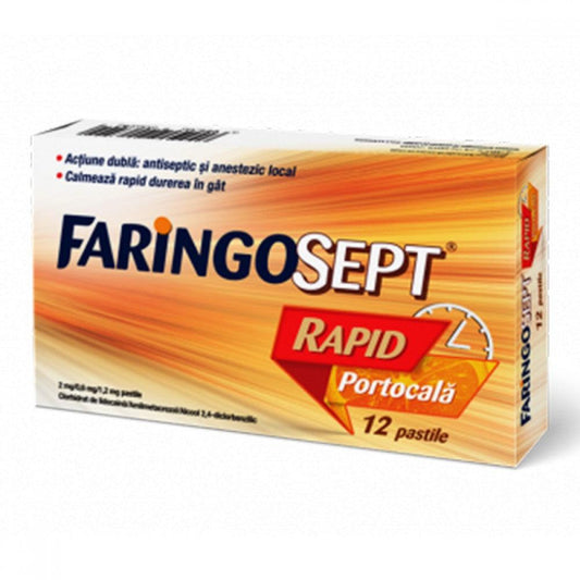 Faringosept Rapid Portocala, 2 mg/0,6 mg/1,2 mg, 12 pastile, Terapia-