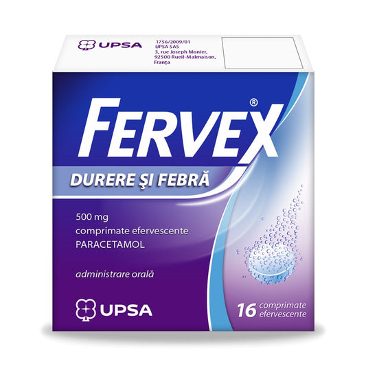 Fervex Durere si Febra, 500 mg, 16 comprimate efervescente, Upsa-3585555004514