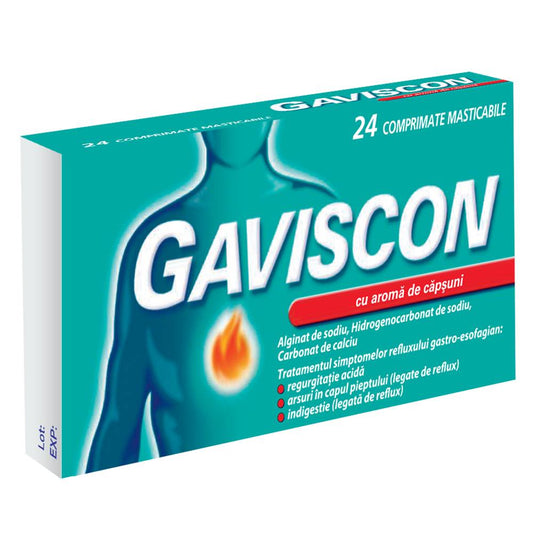 Gaviscon capsuni, 24 comprimate masticabile, Reckitt Benckiser-