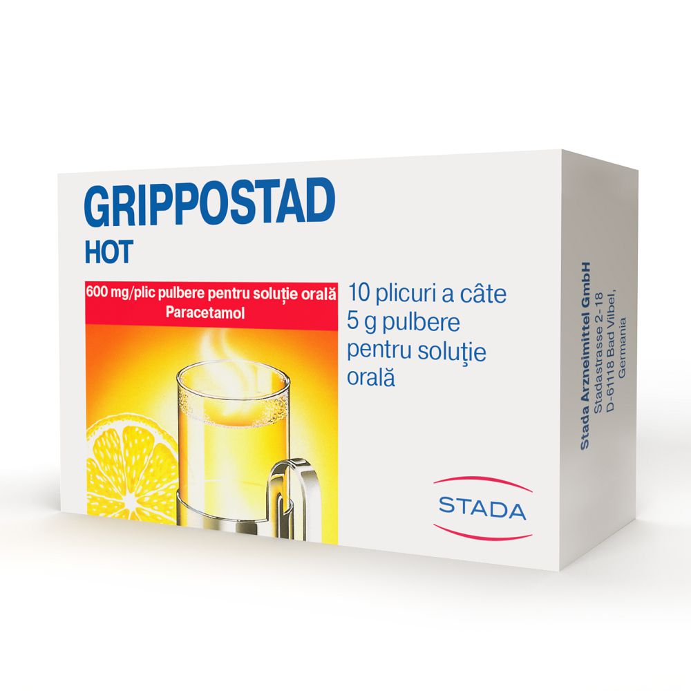 Grippostad Hot, 600 mg/plic, 10 plicuri, Stada-