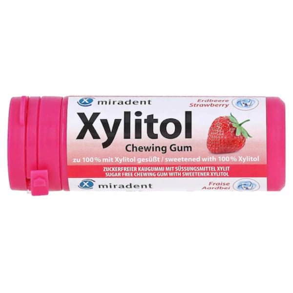 Guma de mestecat cu capsuni pentru copii Xylitol, 30 bucati, Miradent-