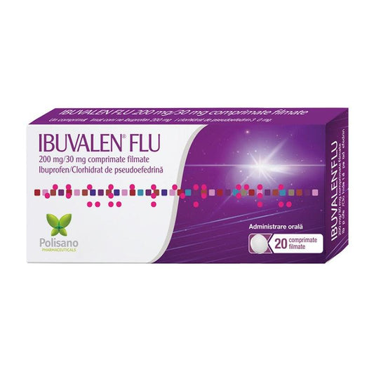 Ibuvalen Flu, 200 mg/30 mg, 20 comprimate filmate, Polisano-