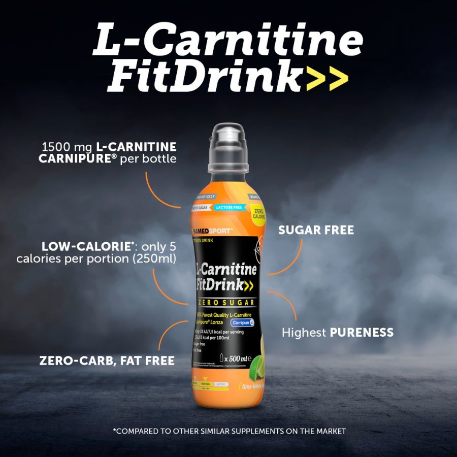 L-CARNITINE FIT DRINK> Lemon-Lime, 500 ml, Named Sport-